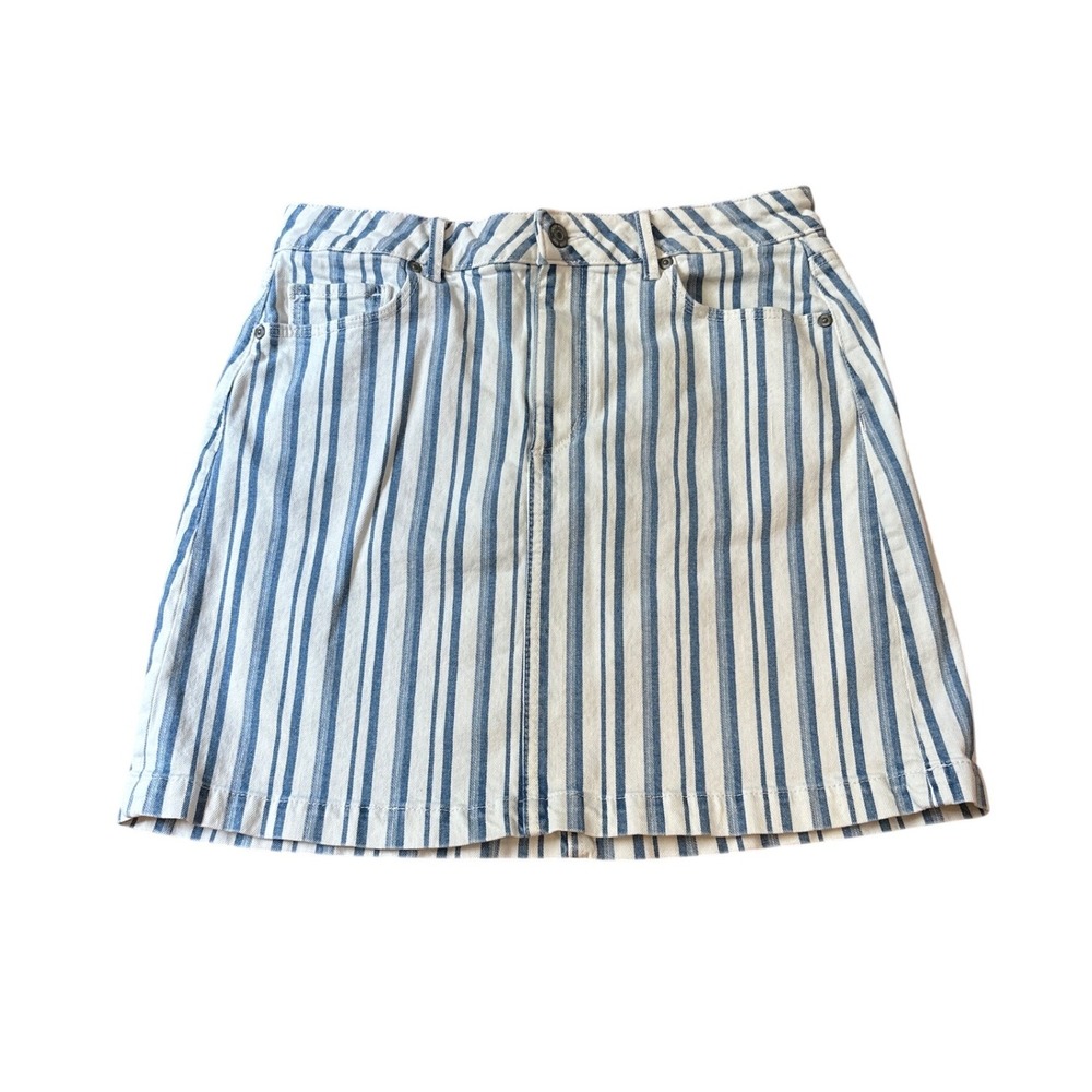 Loft Skirt Womens Blue White Striped Denim Mini Casual Boho SIZE 4